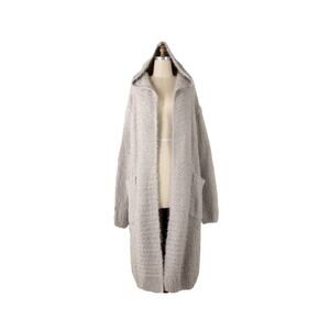 Womens Oversized Fuzzy Hooded Long Sleeve Maxi Cardigan Pockets Color; Stone